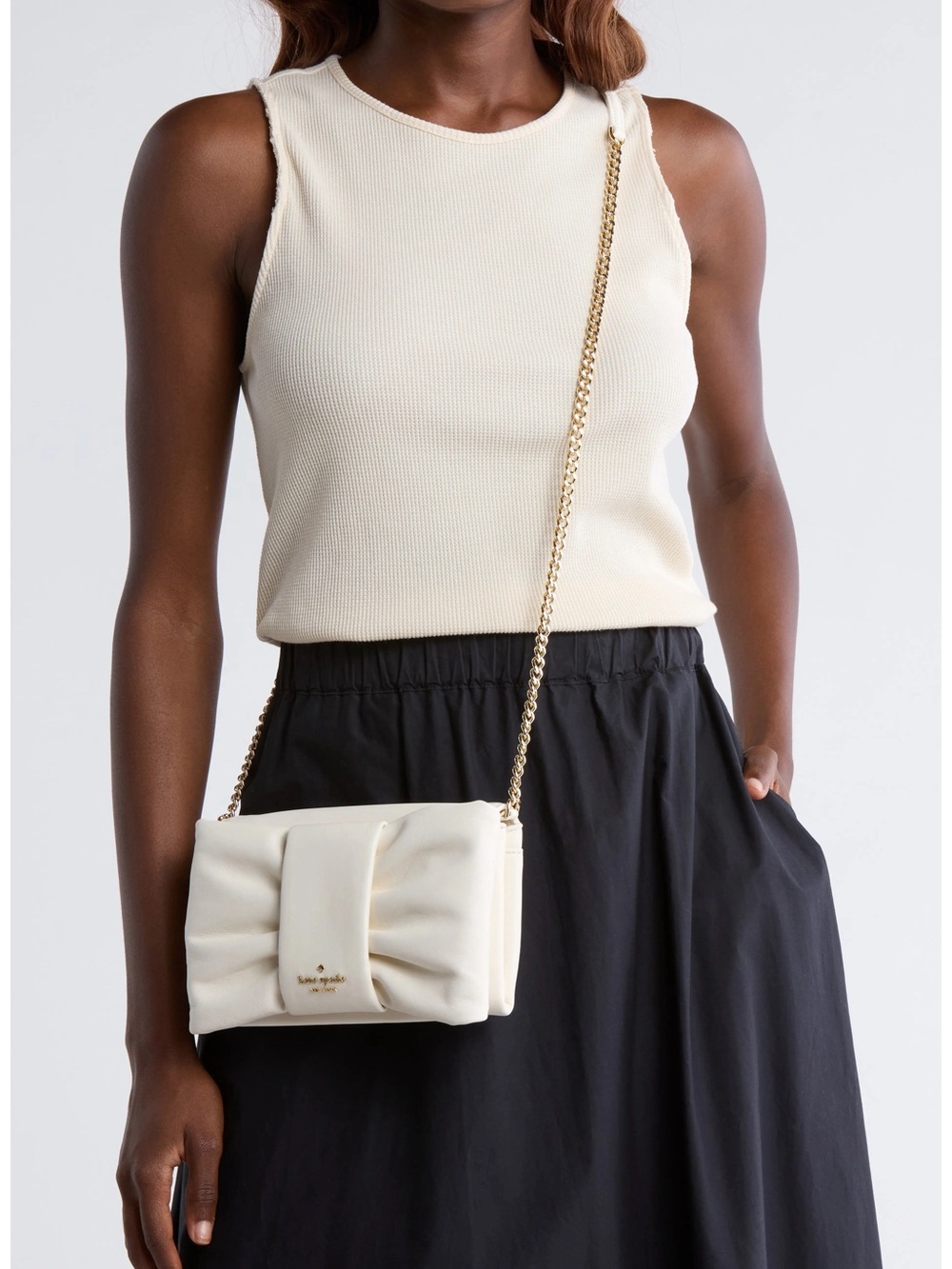 Kate Spade Millie Bow Leather Flap Crossbody Bag, Clutch Meringue NWT